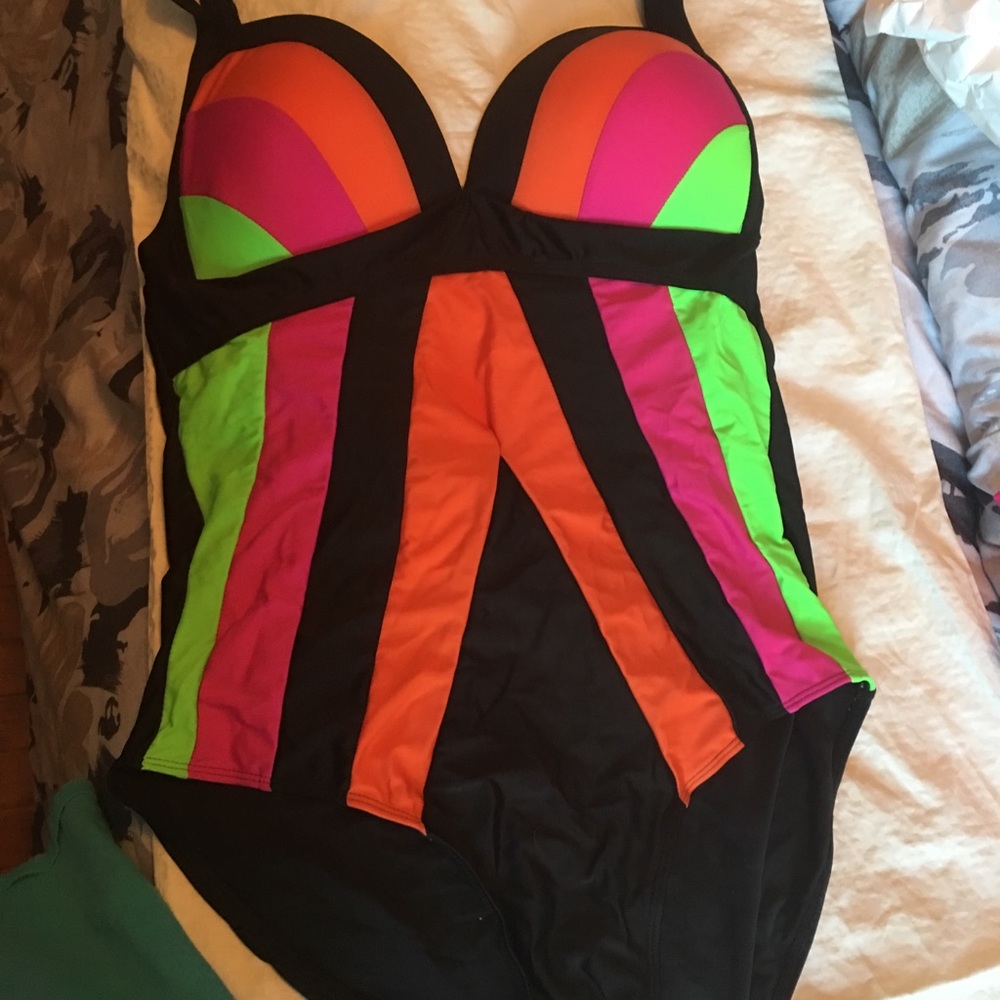 Multi color neon one piece swimsuit